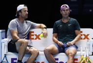 Rafael Nadal with coach Carlos Moya at the Nitto ATP Finals